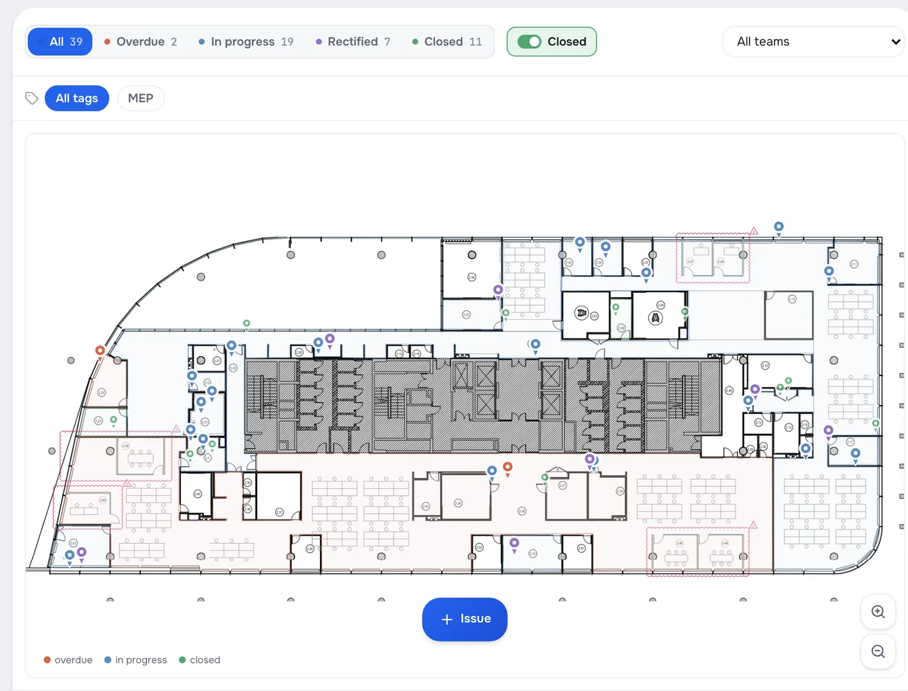 Floor plan, architectural layout sheet, revision 2: issue pins in their places