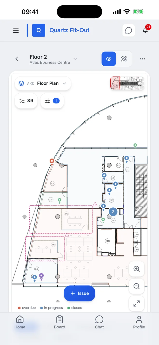 Floor plan, architectural layout sheet, revision 2: issue pins in their places